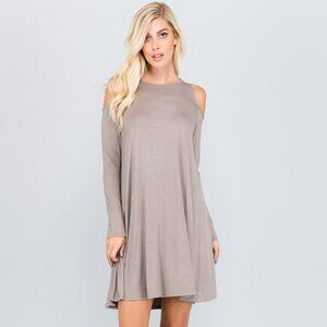 Solid Knit dress Cold shoulder- Mushroom Colored-"NEW"